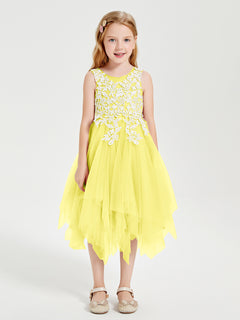 Tea Length Tulle Junior Bridesmaid Dresses Lemon