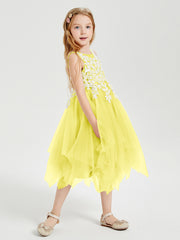 Tea Length Tulle Junior Bridesmaid Dresses Lemon