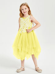 Tea Length Tulle Junior Bridesmaid Dresses Lemon