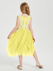 Tea Length Tulle Junior Bridesmaid Dresses Lemon