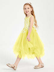 Tea Length Tulle Junior Bridesmaid Dresses Lemon
