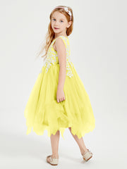 Tea Length Tulle Junior Bridesmaid Dresses Lemon