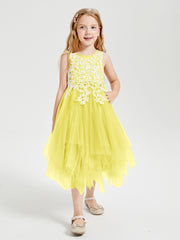 Tea Length Tulle Junior Bridesmaid Dresses Lemon