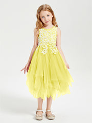 Tea Length Tulle Junior Bridesmaid Dresses Lemon