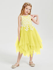 Tea Length Tulle Junior Bridesmaid Dresses Lemon