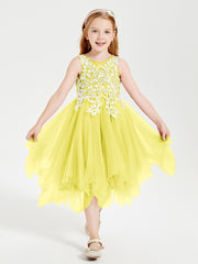 Tea Length Tulle Junior Bridesmaid Dresses Lemon