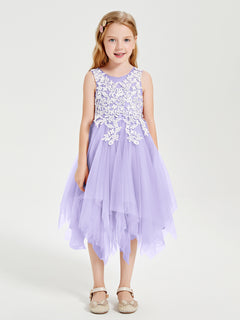 Tea Length Tulle Junior Bridesmaid Dresses Lilac