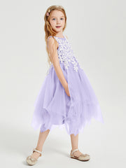 Tea Length Tulle Junior Bridesmaid Dresses Lilac