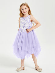 Tea Length Tulle Junior Bridesmaid Dresses Lilac