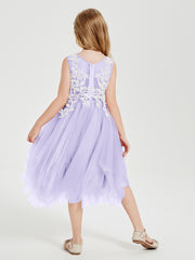 Tea Length Tulle Junior Bridesmaid Dresses Lilac