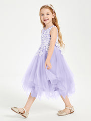 Tea Length Tulle Junior Bridesmaid Dresses Lilac