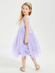 Tea Length Tulle Junior Bridesmaid Dresses Lilac
