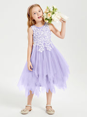 Tea Length Tulle Junior Bridesmaid Dresses Lilac