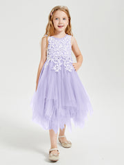 Tea Length Tulle Junior Bridesmaid Dresses Lilac