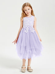 Tea Length Tulle Junior Bridesmaid Dresses Lilac