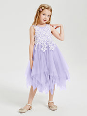 Tea Length Tulle Junior Bridesmaid Dresses Lilac