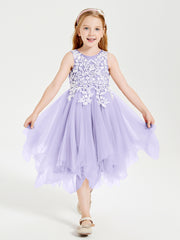 Tea Length Tulle Junior Bridesmaid Dresses Lilac
