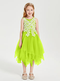 Tea Length Tulle Junior Bridesmaid Dresses Lime Green