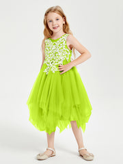 Tea Length Tulle Junior Bridesmaid Dresses Lime Green