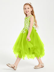 Tea Length Tulle Junior Bridesmaid Dresses Lime Green