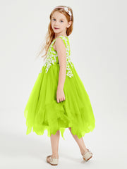 Tea Length Tulle Junior Bridesmaid Dresses Lime Green