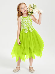 Tea Length Tulle Junior Bridesmaid Dresses Lime Green