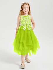 Tea Length Tulle Junior Bridesmaid Dresses Lime Green