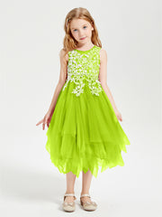Tea Length Tulle Junior Bridesmaid Dresses Lime Green