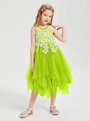 Tea Length Tulle Junior Bridesmaid Dresses Lime Green