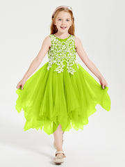 Tea Length Tulle Junior Bridesmaid Dresses Lime Green
