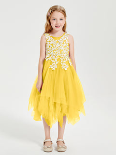 Tea Length Tulle Junior Bridesmaid Dresses Marigold