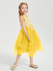 Tea Length Tulle Junior Bridesmaid Dresses Marigold
