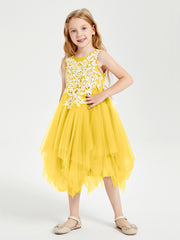 Tea Length Tulle Junior Bridesmaid Dresses Marigold