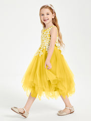 Tea Length Tulle Junior Bridesmaid Dresses Marigold