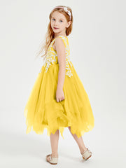 Tea Length Tulle Junior Bridesmaid Dresses Marigold
