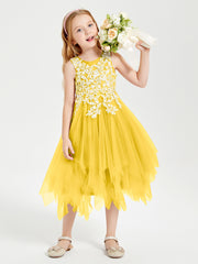 Tea Length Tulle Junior Bridesmaid Dresses Marigold