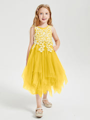 Tea Length Tulle Junior Bridesmaid Dresses Marigold
