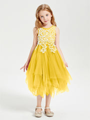 Tea Length Tulle Junior Bridesmaid Dresses Marigold