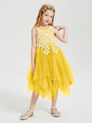 Tea Length Tulle Junior Bridesmaid Dresses Marigold