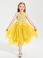 Tea Length Tulle Junior Bridesmaid Dresses Marigold