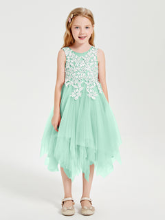 Tea Length Tulle Junior Bridesmaid Dresses Mint Green