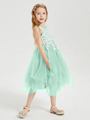 Tea Length Tulle Junior Bridesmaid Dresses Mint Green