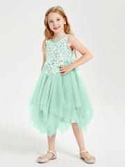 Tea Length Tulle Junior Bridesmaid Dresses Mint Green