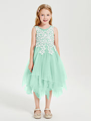 Tea Length Tulle Junior Bridesmaid Dresses Mint Green