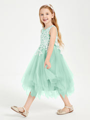 Tea Length Tulle Junior Bridesmaid Dresses Mint Green