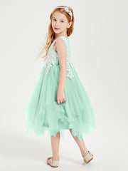 Tea Length Tulle Junior Bridesmaid Dresses Mint Green
