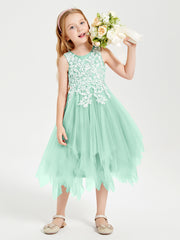 Tea Length Tulle Junior Bridesmaid Dresses Mint Green