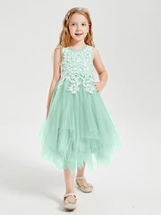 Tea Length Tulle Junior Bridesmaid Dresses Mint Green