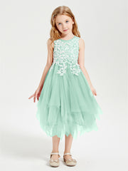 Tea Length Tulle Junior Bridesmaid Dresses Mint Green