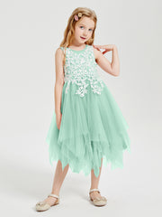 Tea Length Tulle Junior Bridesmaid Dresses Mint Green